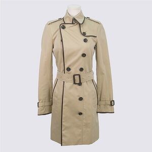Burberry Prorsum Classic Tan Belted Trench Coat with leather trim